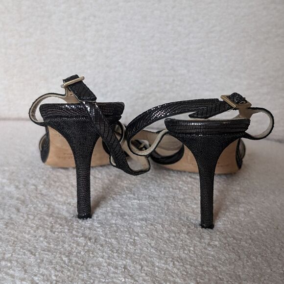 Kate Spade Metallic Black Beaded Strappy Sandal Heels snakeskin - Picture 5 of 6